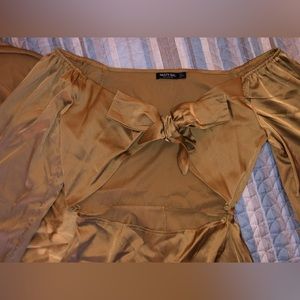 Gold off the shoulder silky maxi dress